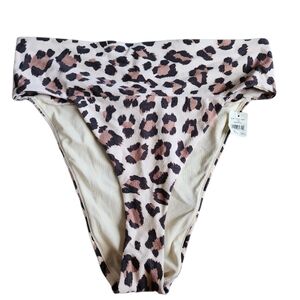 Aerie Cheetah High Cut Cheeky Bikini Bottom Nwt Size Large‎